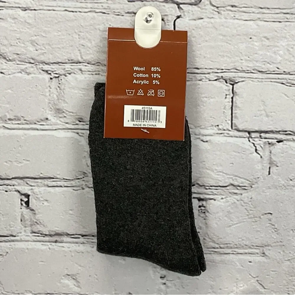 Max Adams Lamb Wool Socks Men's Size 10-13 Black/Gray Stripe Ombre 2 Pair Casual